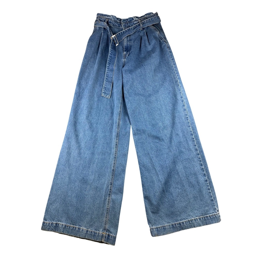 Love‎ Revival Jeans Women 9 Blue Wide Leg Paperbag High Waisted Cotton Belted